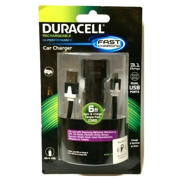 Duracell 3.1 Amp Dual Car Charger New - Picture 1 of 2